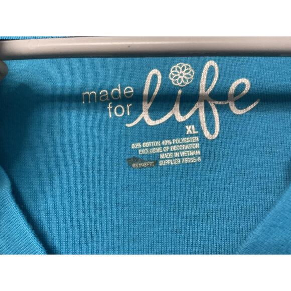 Made For Life Shirt Womens XL Teal Blue Henley Long Sleeve Geometric Pattern - Picture 2 of 6